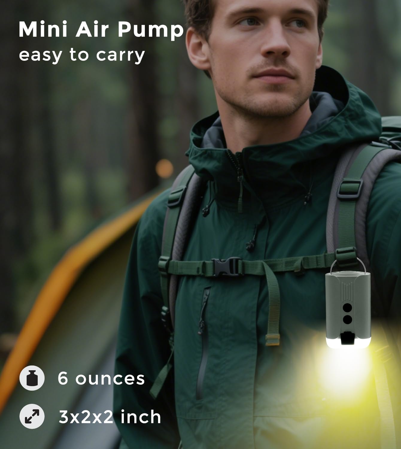 Pompa ad aria portatile per gonfiabili, senza fili, ad alta potenza, ricaricabile, mini pompa per gonfiare/sgonfiare materasso, materassini, galleggianti per piscina, ecc. 3 in 1 con lanterna da