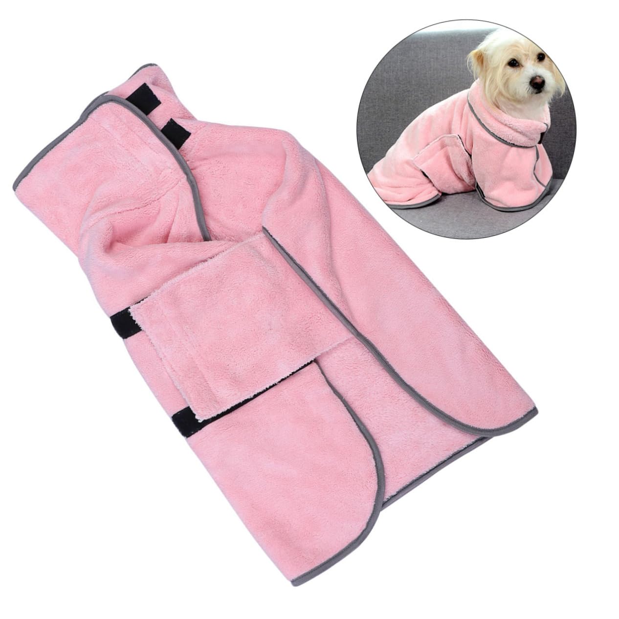 FRCOLOR 3 Pièces Peignoir pour Chien Peignoirs pour Chiens Robe De Serviette De Chien Serviette en Microfibre Pyjama pour Animaux De Compagnie Bain De Chien Super Absorbant Rose Provisions