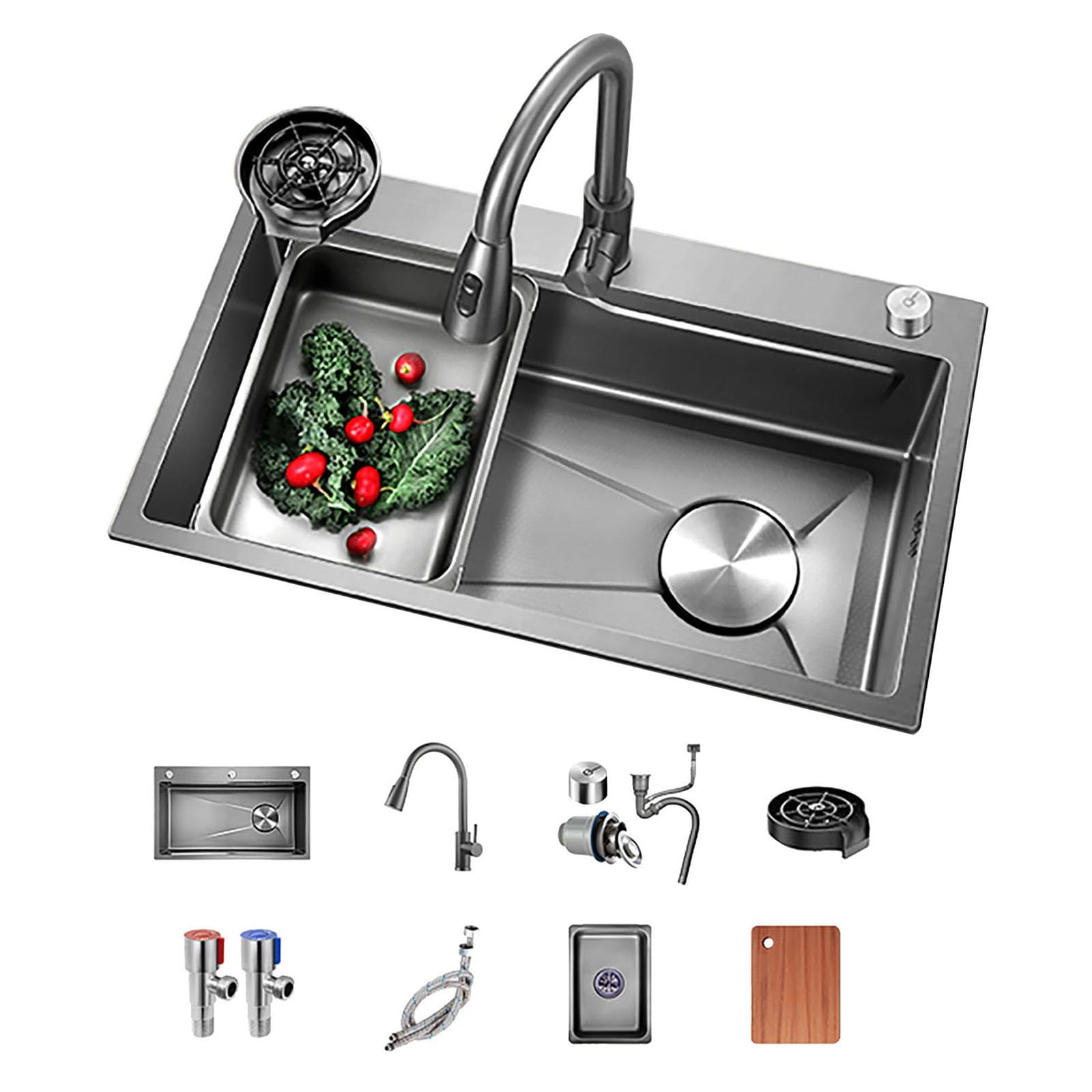 Fregadero de Cocina Moderno de Acero Inoxidable con Grifo extraíble, Fregadero para Lavar Verduras y Lavar Platos, Fregadero doméstico, Fregadero de Cocina Empotrado bajo encimera, Fregadero