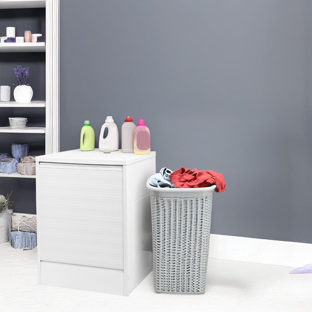 Mobile Coprilavatrice Bianco - Apertura a Serranda, Struttura Polipropilene, Frontale, Lavanderia, Garage, per Interno, Esterno, Montaggio senza Viti, Piano d'appoggio - 65X68X88H CM