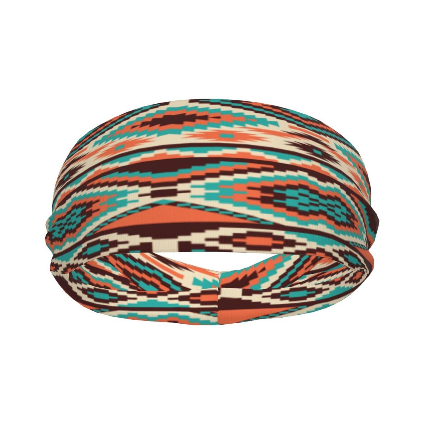 Qchaor Native American Southwestern Navajo Art Fashionable Sports Decoration, Sweat Resistant Headband, Hair Band, Breathable Sweat Wicking Fitness Equipment Headbands for Women Men, Black