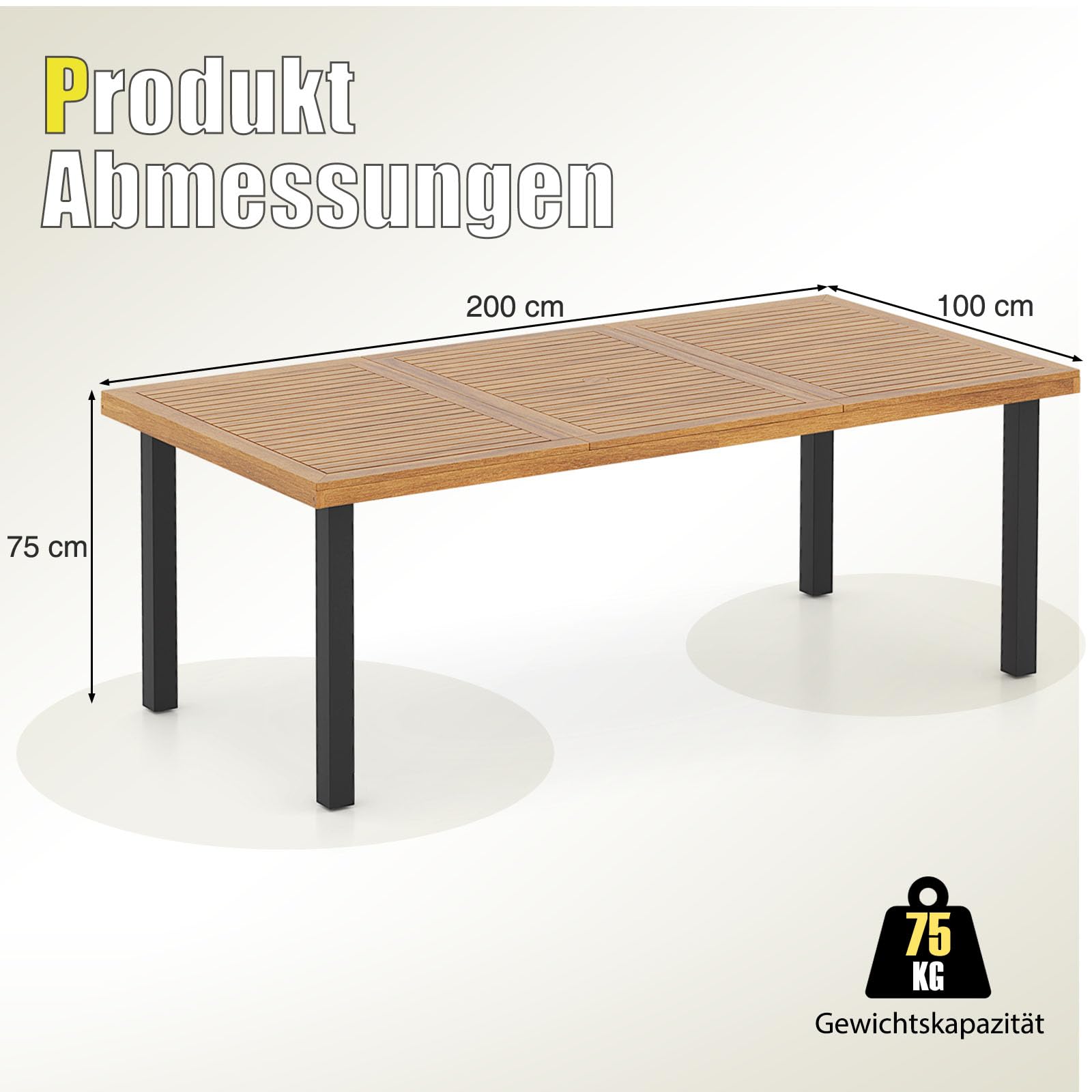 COSTWAY Stół ogrodowy z otworem na parasol, 200 x 100 cm, duży stół tarasowy dla 8 osób, prostokątny stół balkonowy z drewna akacjowego, stół do jadalni na zewnątrz do ogrodu, na taras