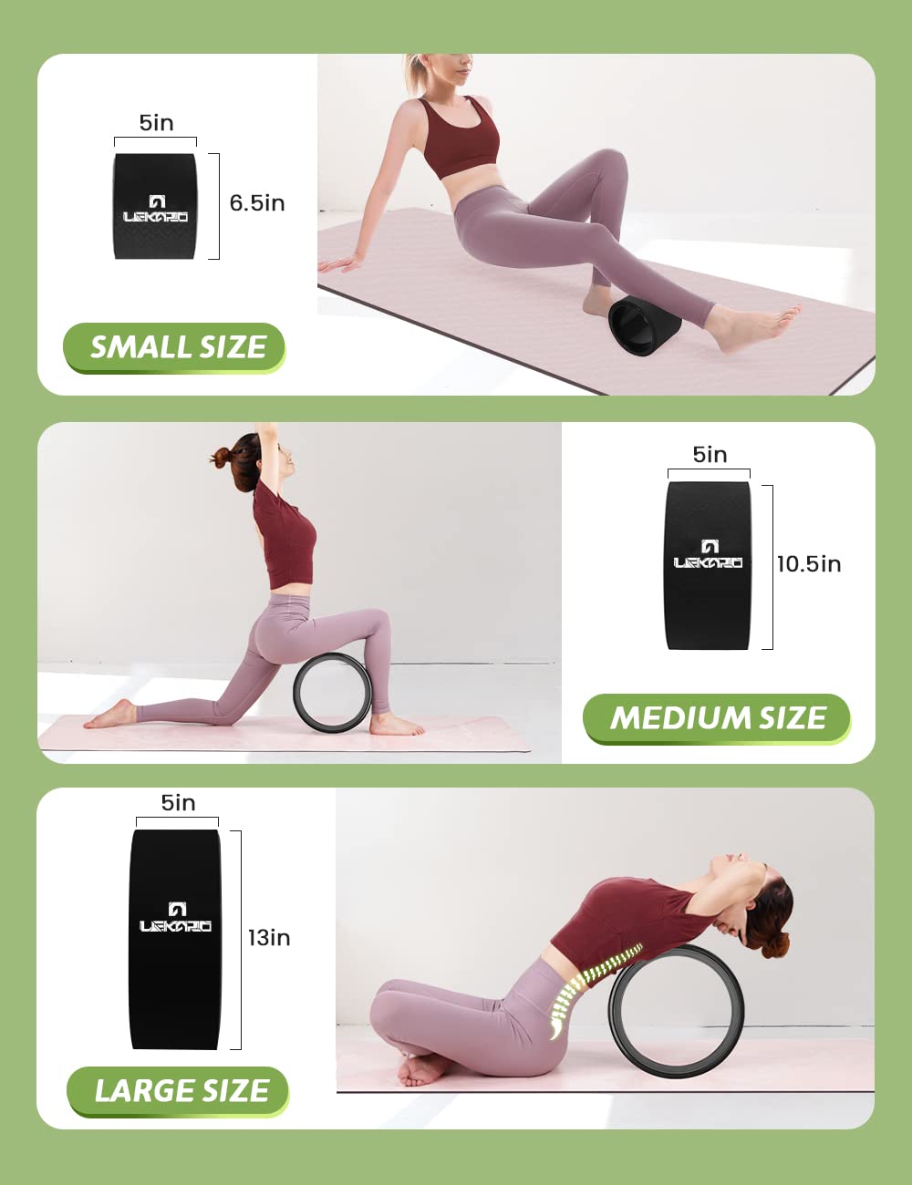 Lot De 3 Rouleaux De Yoga Zomyove - Bleu Et Noir - 6.7, 10.6 Et 13 Pouces