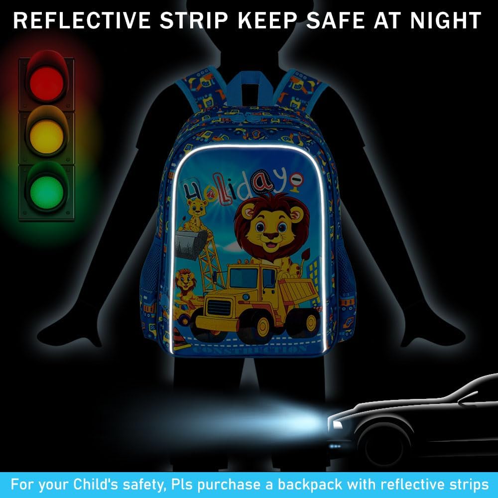 16" Kids Backpack for Boys, 3Pcs Excavator Bookbag Set for Elementary Preschool Kindergarten, Lion School Backpacks with Lunch Box(Blue) - Image 3