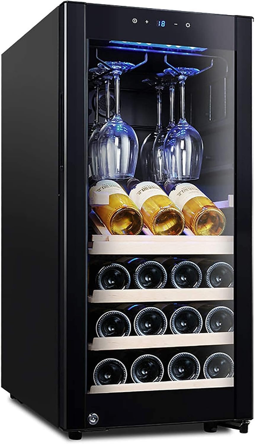 Enfriador de vinos para 15 botellas 90 litros Absorción silenciosa de impactos Bloqueo de luz Enfriado por aire sin escarcha Refrigerador para vinos incorporado o independiente con sistema de enfriami