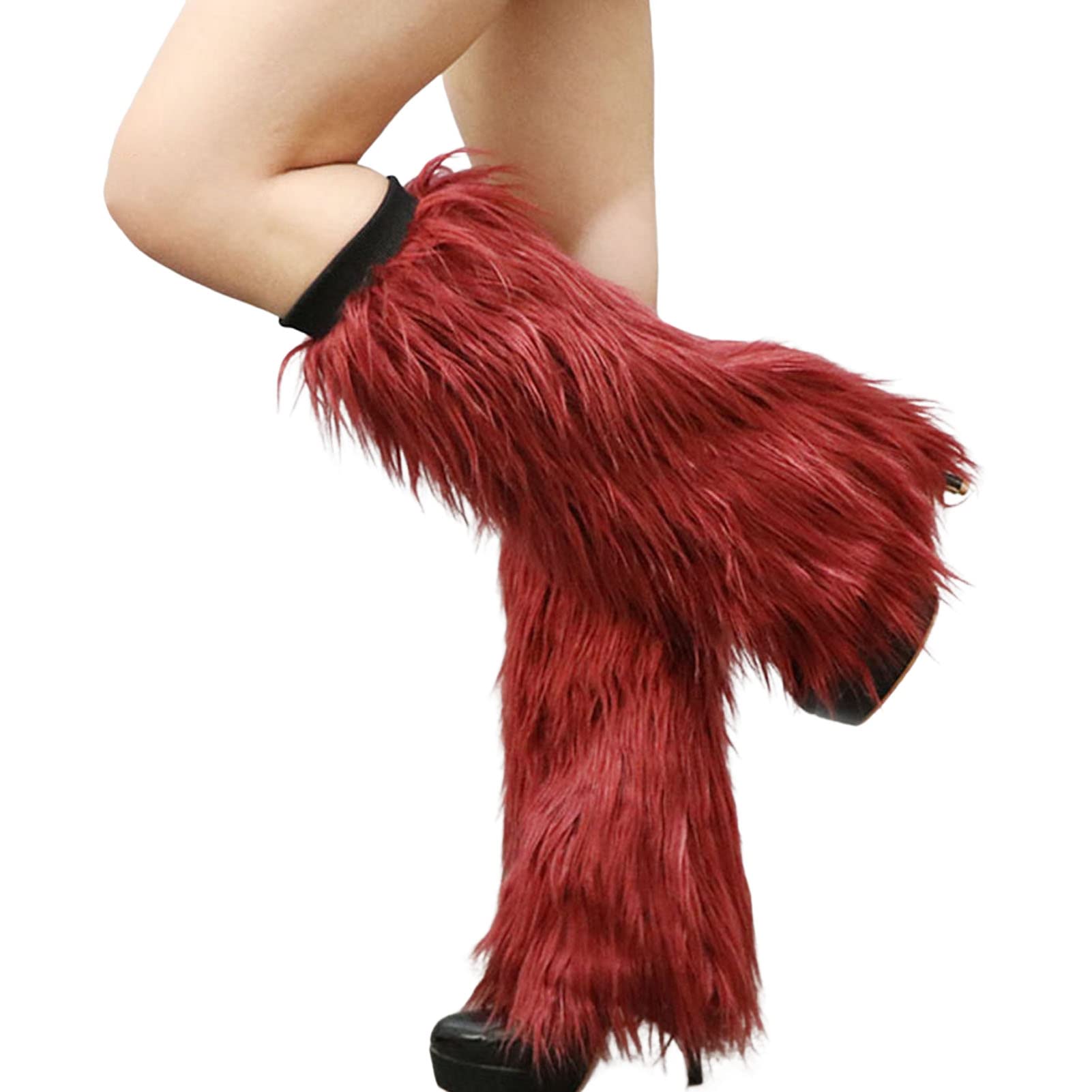 Fuzzy Faux Fur Leg Warmers for Women Long Boots Shoes Cuff Cover Knee-length Hipster Warm Sock
