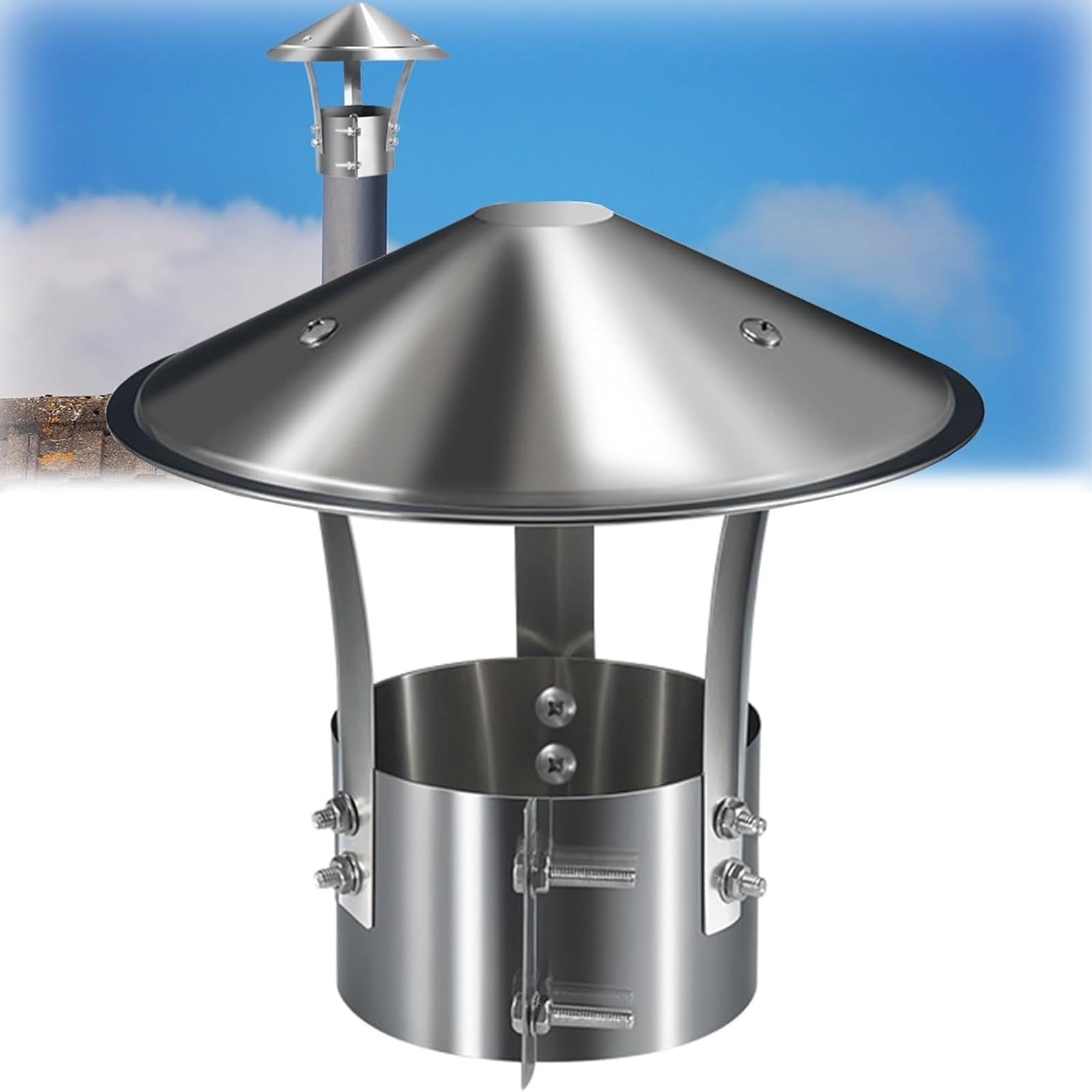 Comignolo in Acciaio Inox per Camino 90/120/140/160/180/200/240 mm Comignolo Terminale Circolare, Comignolo Antivento Antipioggia per Condotti Di Stufe E Caminetti Anti-Uccelli(240mm/9.4in)