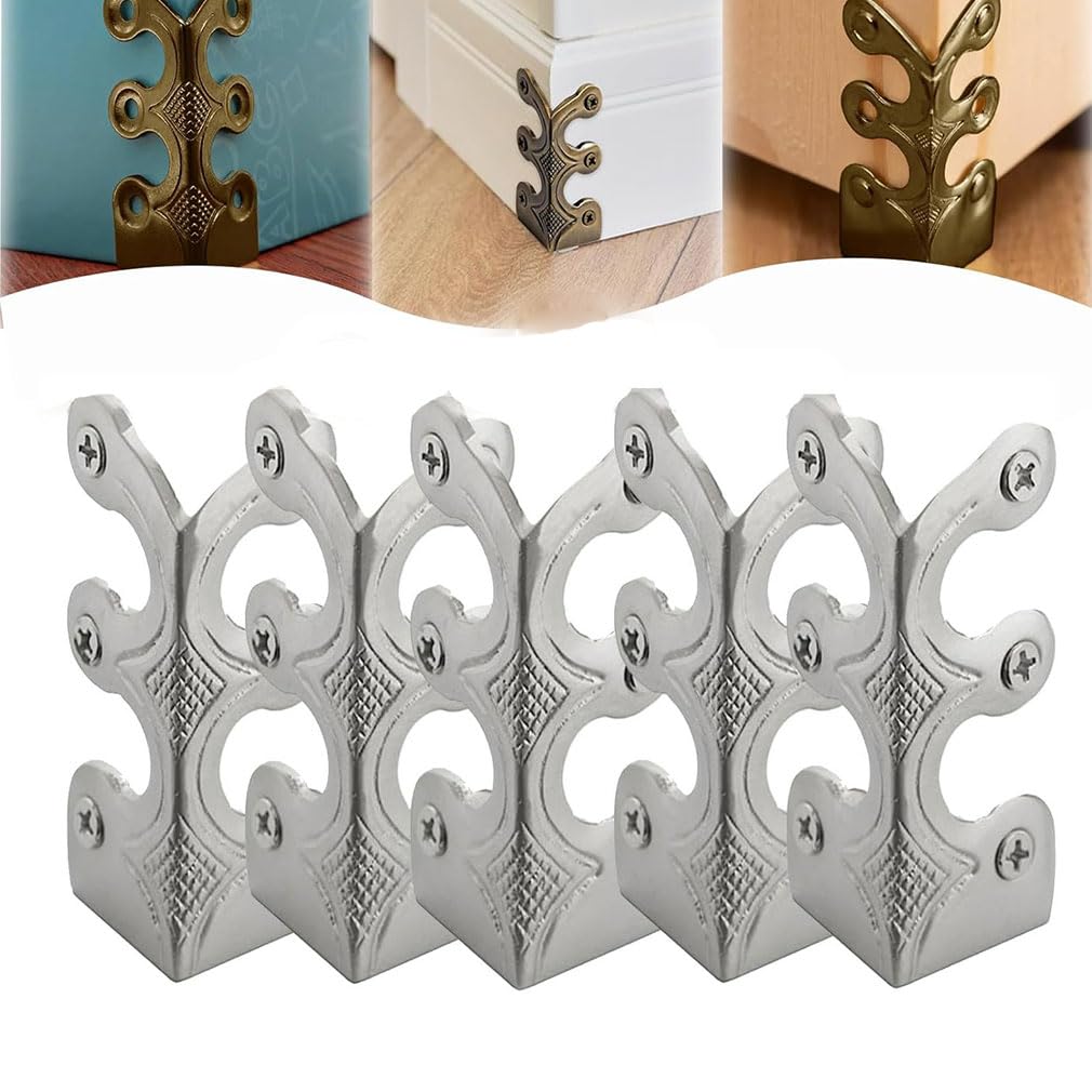 Keeplus 5PCS Skiffers Baseboard Corner Protectors, Solid Brass Skirting Board Corner Protectors, Vintage Metal Corner Protector, Decorative Protector Cover (Silver)