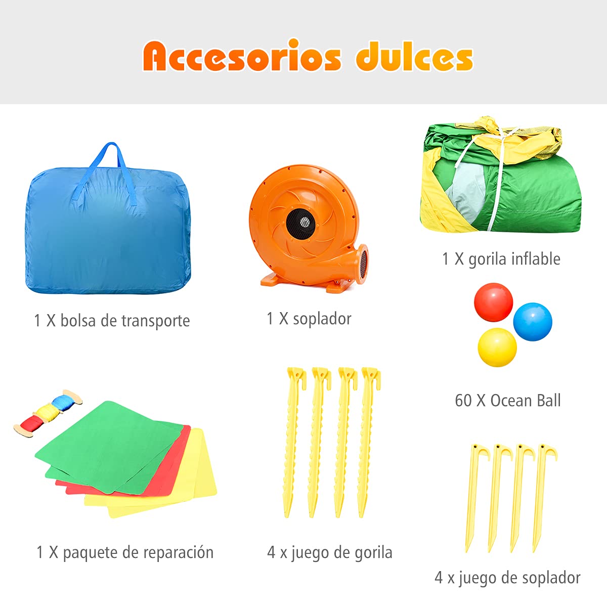 COSTWAY Castillo Hinchable, Castillo Inflable para Niños con 2 Toboganes, Área para Saltar, Canasta de Baloncesto, Bolsa de Transporte, Palitos, Kit de Reparación, 60 Pelotas (con Compresor 780 W)