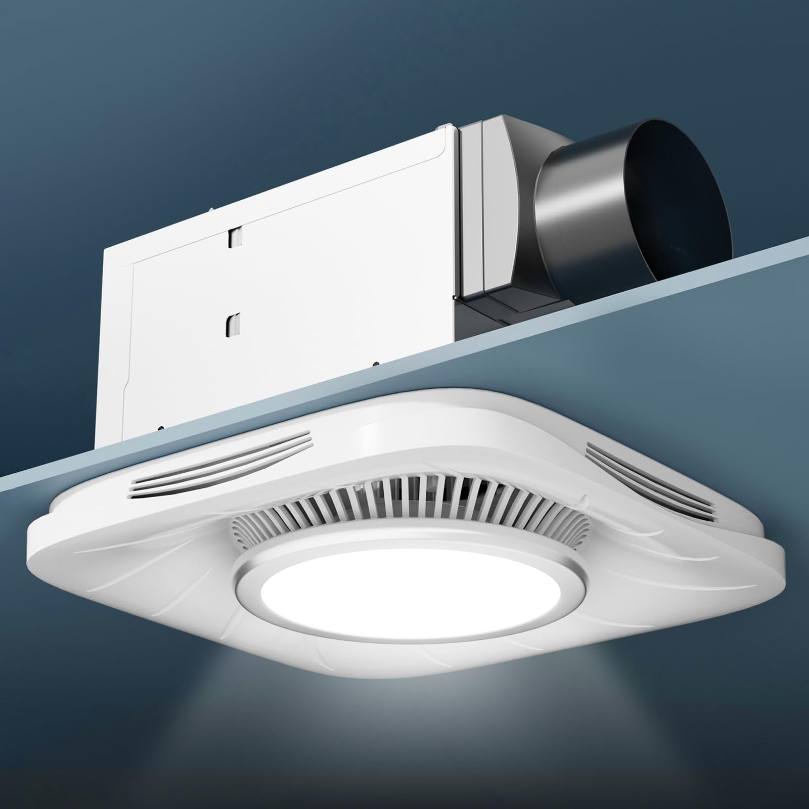 Amazon.com - Honu0026Guan Bathroom Exhaust Fan with Light, 111 CFM Ventilation  Fan wih 6000K Cool White LED Light for Home, 45 Watts u0026 1.5 Sones