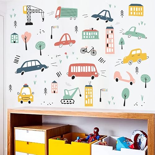 Miniatura 5 de BuerHomie - Calcomanías de pared de automóvil para habitación de niños, calcomanías de autos de dibujos animados