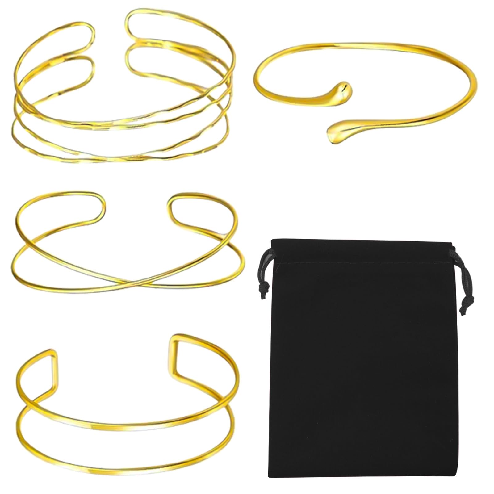 FULHANY 4 Piece Bracelet - Gold Bracelet - Gold Bracelets - Minimalist Armband Beaten Arm Cuff Adjustable Bangle Bracelet