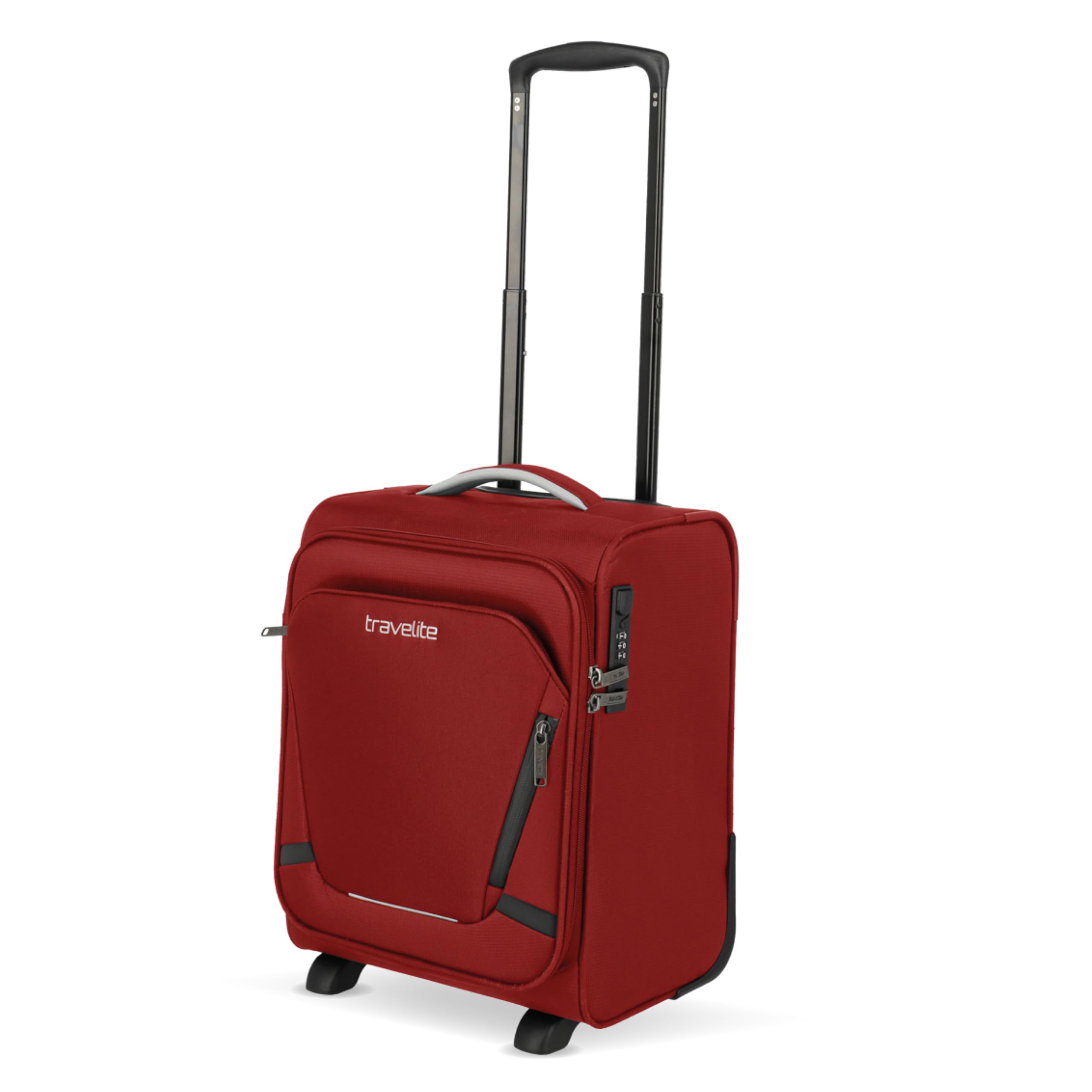 Travelite Jetpack Handgepäck Koffer 40x30x25 cm, für Eurowings, 1,8 kg, ultraleichtes Weichgepäck, 2-Rollen, Zahlenschloss, aufsteckbarer Trolley