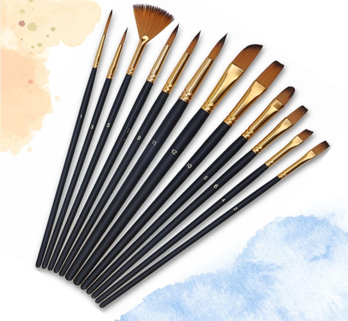 12 Pinceles para Acuarela, Temperas, Acrílico y Óleo | Pinceles de Nylon para Pintura, Precisos y Resistentes para Artistas Profesionales y Principiantes