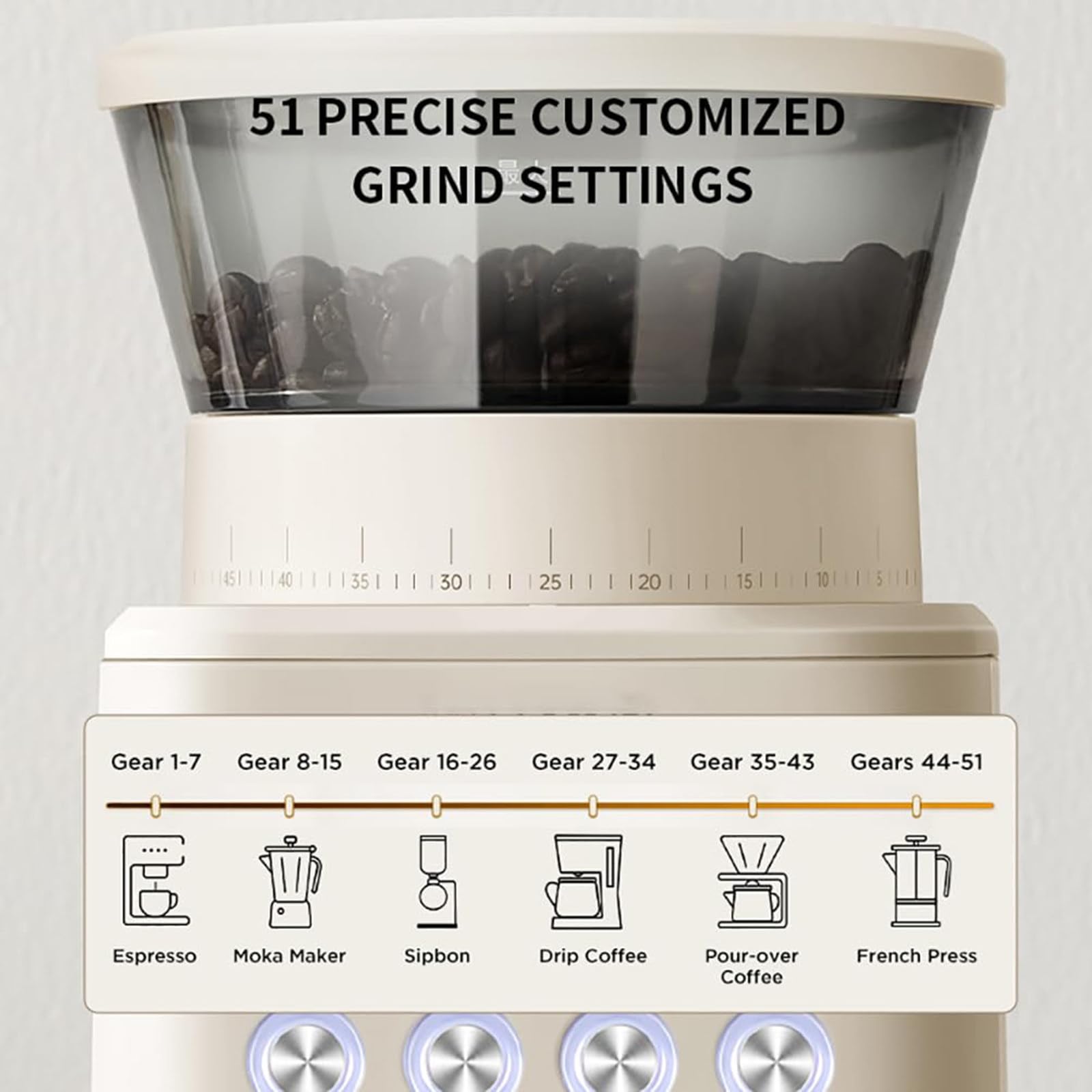 MłYnek Do Kawy Elektryczny - 60S Regulowany Czas Mielenia, 51 Precyzyjnych Ustawień Mielenia, DużA Pojemność 80G, MłYnek Do Kawy Ze Stali Nierdzewnej, Do Espresso, Kawy Przelewowej,Green