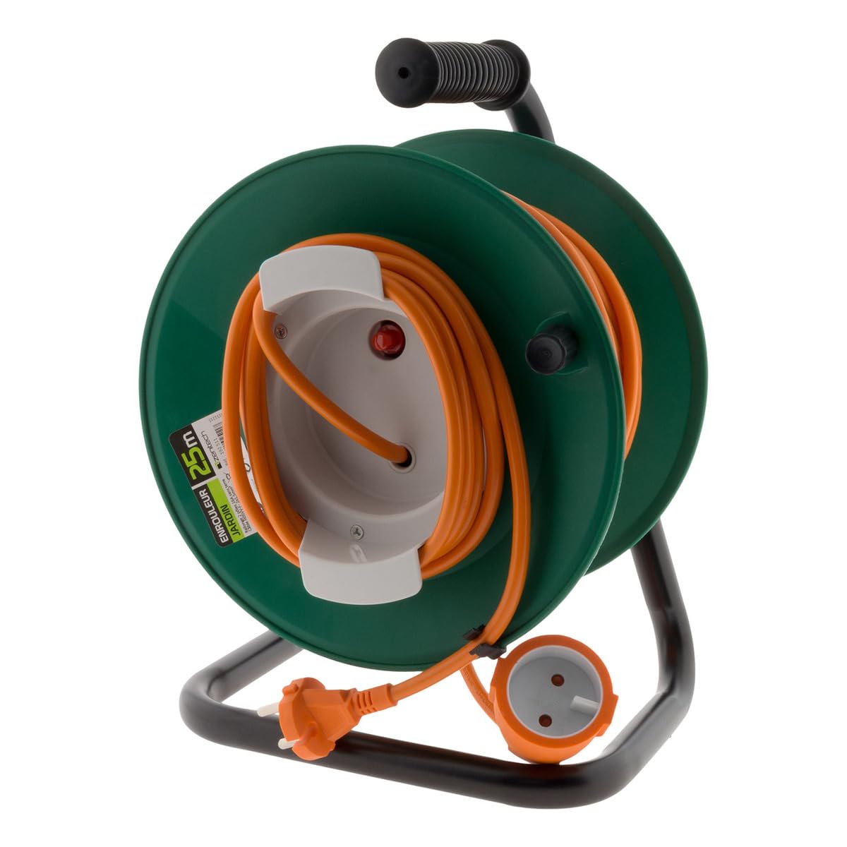 Zenitech - Enrollador de jardín estanco IP44 con cable naranja 2x1,5 mm² - 25m con toma 16A 2P+Tierra con solapa y disyuntor