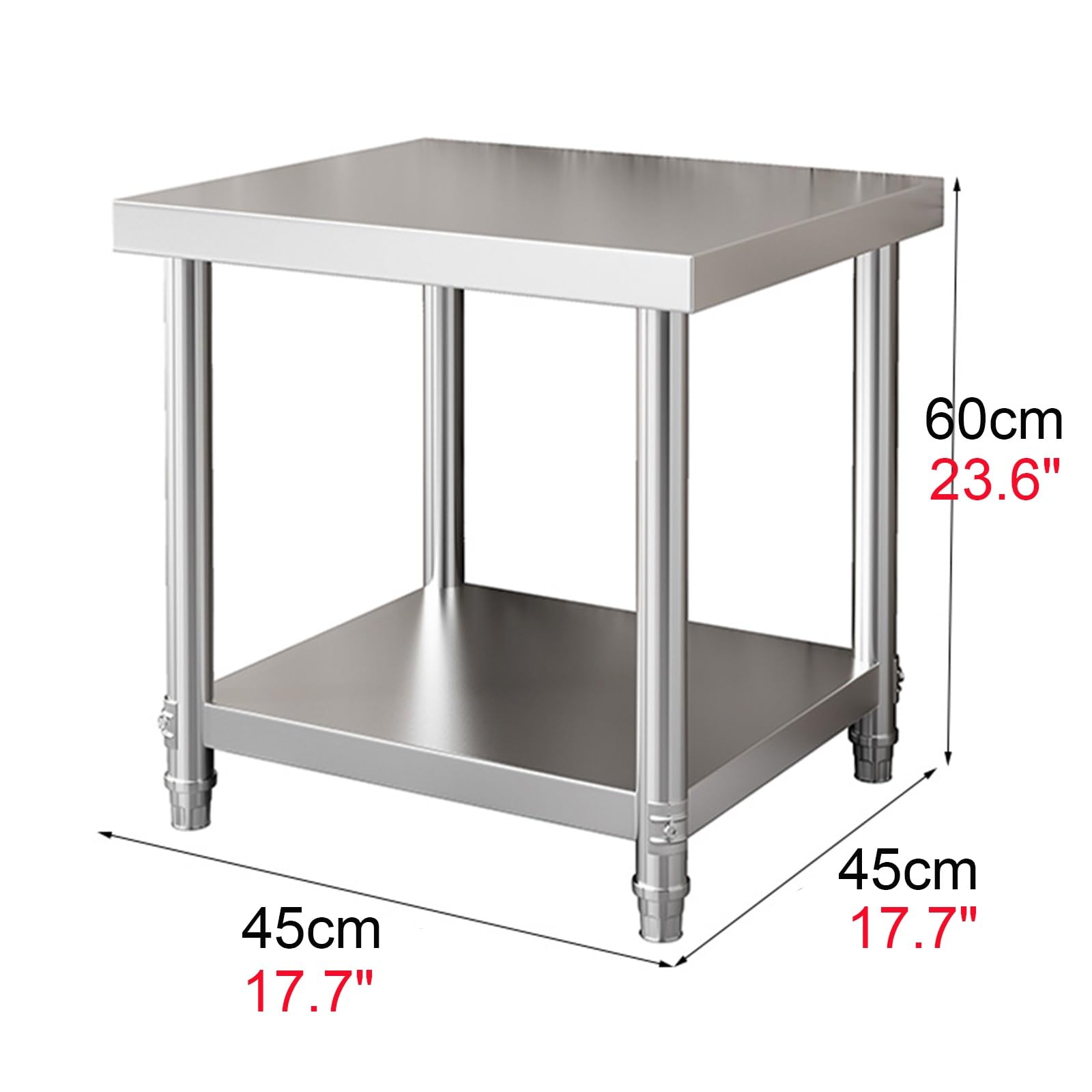 Mesa de preparación de 2 niveles de acero inoxidable resistente | Banco de trabajo comercial impermeable para restaurantes, hogares y hoteles | Mesa de trabajo de 40 x 40 x 60 cm con estante base