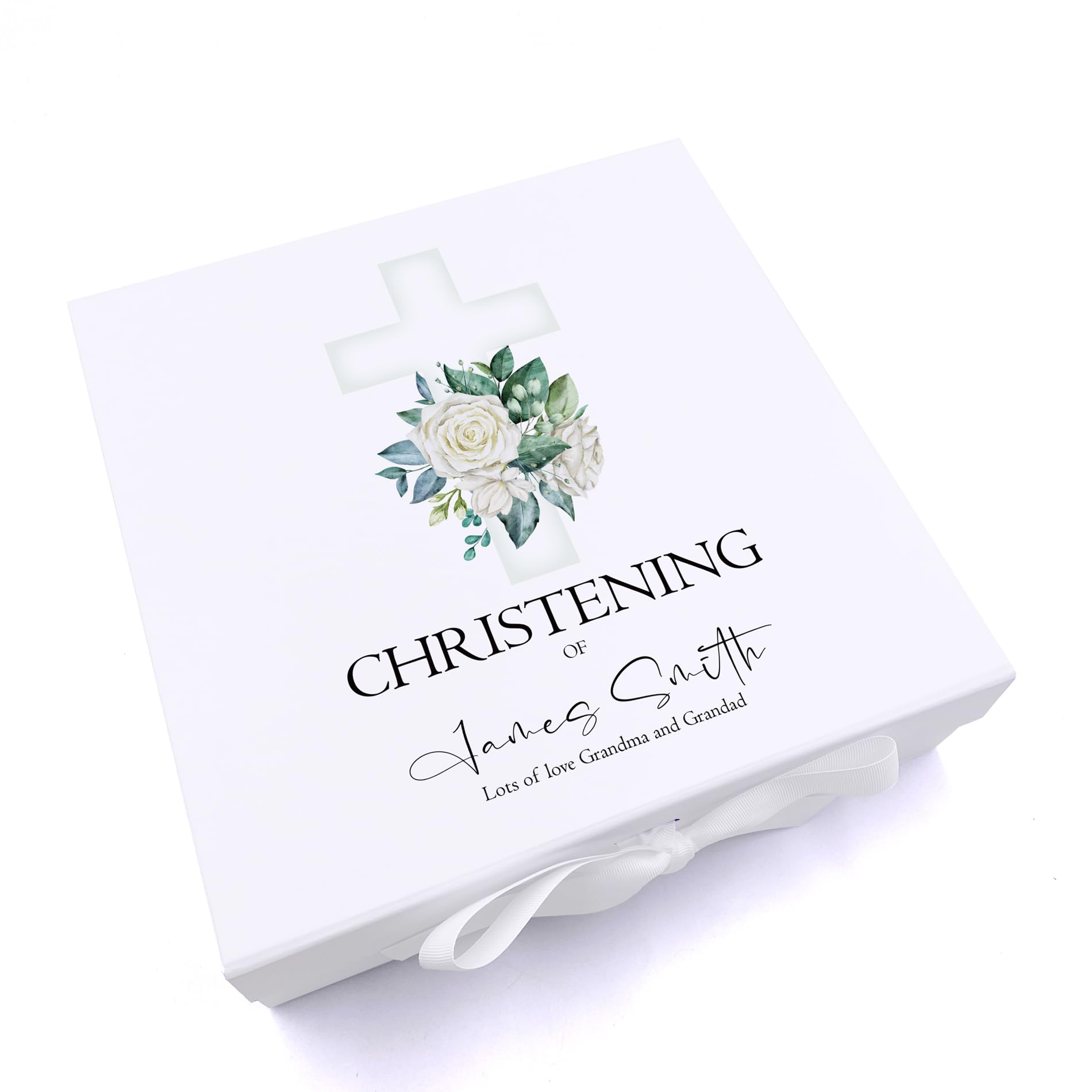 ukgiftstoreonline Personalised Christening Green Cross Keepsake Memory Box Gift (Large)