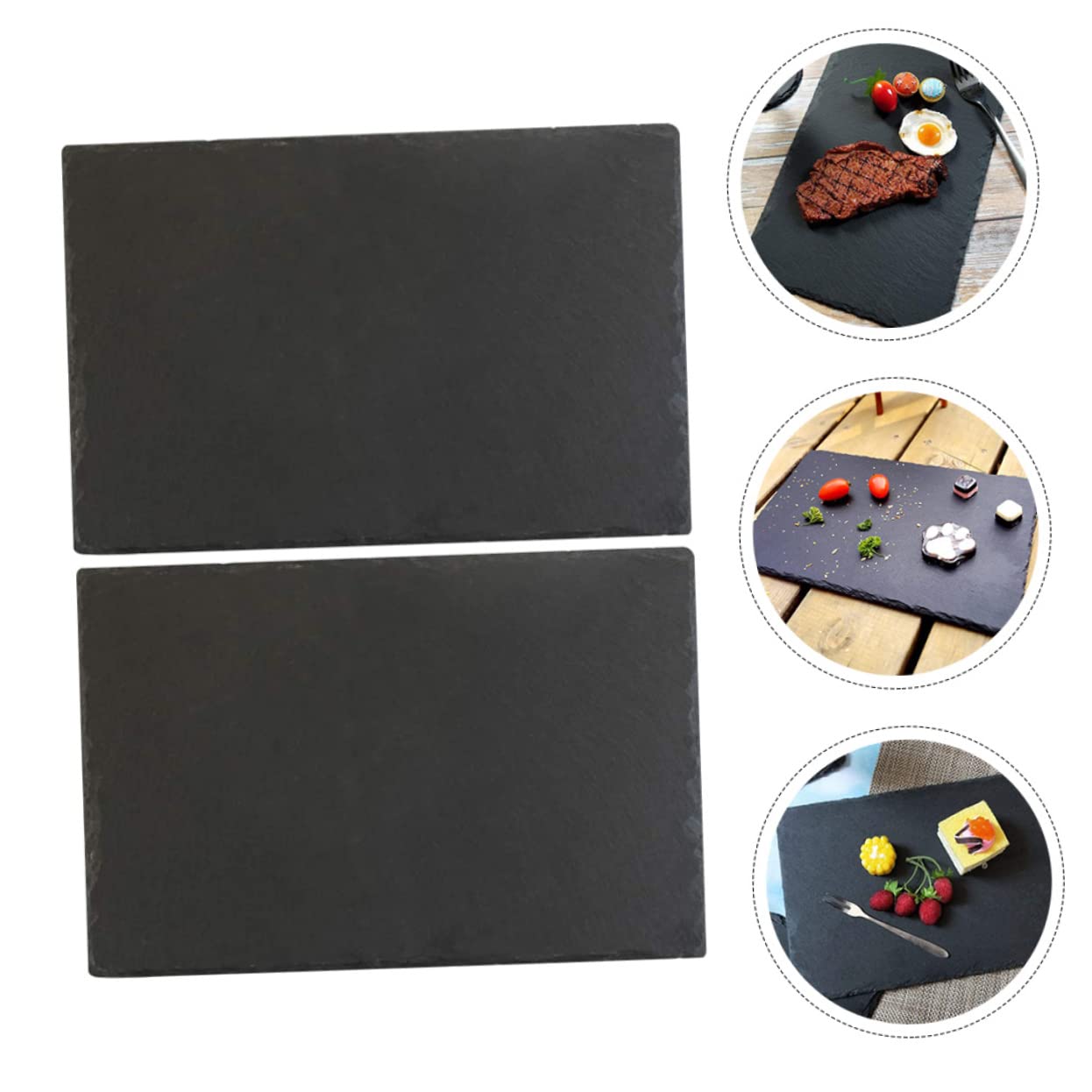 Cabilock Assiette à Sushis en Ardoise Noire Réutilisable Lot de 2