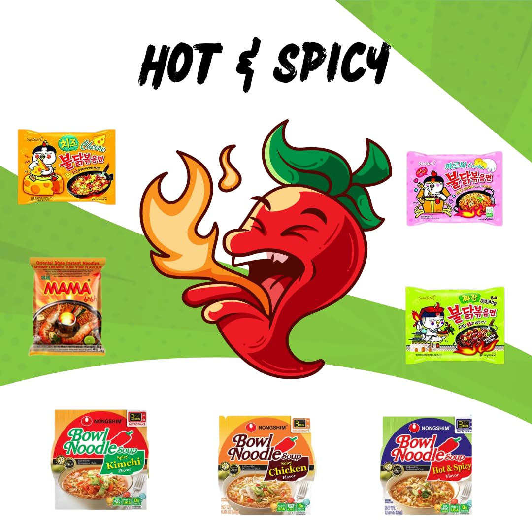 Spicy Ramen Variety Pack of 10 Instant Noodles such as, Tapatio, MAMA, Wai Wai and more