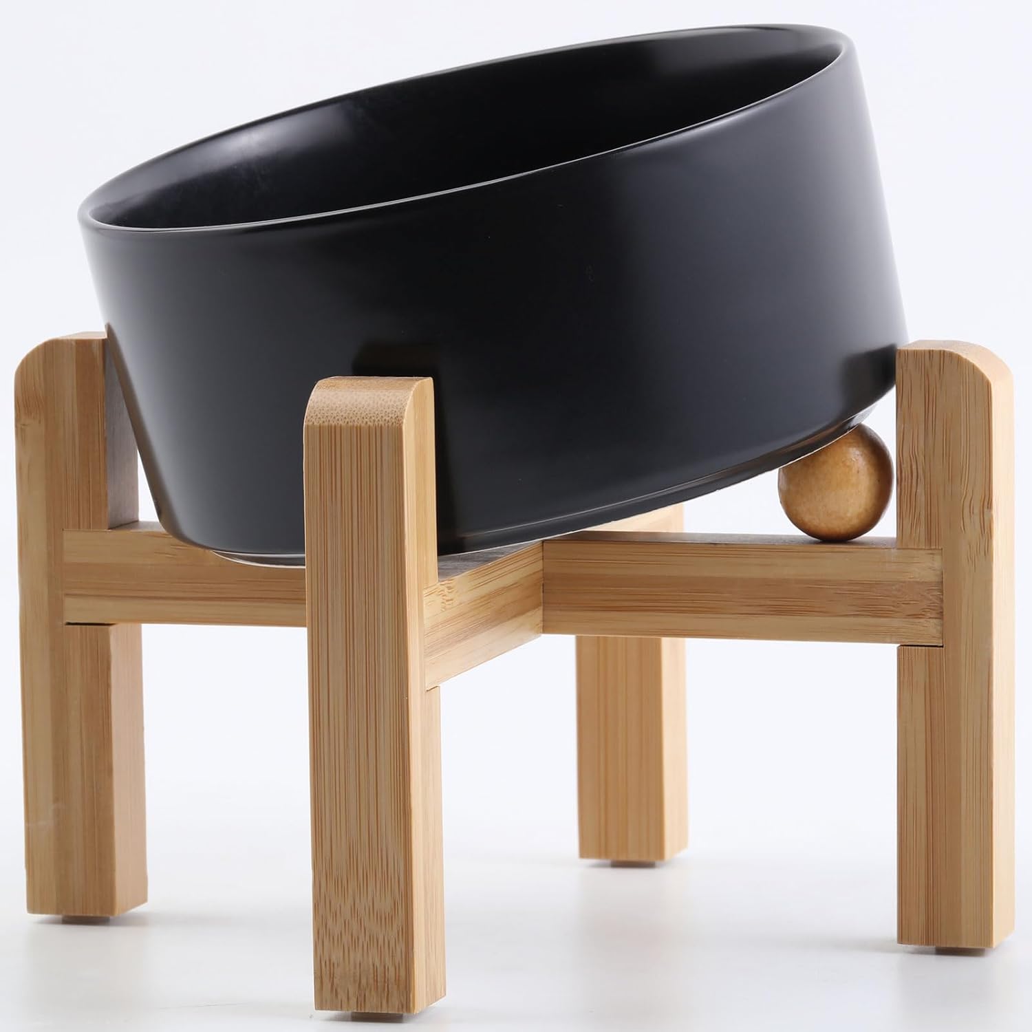 Petygooing Black Raised/Elevated 15°Slanted Ceramic Dog Bowl for Small Breeds,Tilted Anti Slip Pet Feeding Bowl,Food Water Dish with Stand for Cats and Small Dogs Puppy 13.5 OZ (5.1In / 1.7 Cups) 1.7 CUPS - Puppy/Small Dogs & Cat Bowls Black