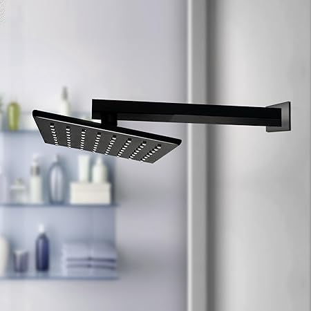 BonKaso 6 Inch Square Stainless Steel Rain Shower Head - Black, Wall Mount, Rust-Free, Corrosion-Resistant, Durable for a Relaxing Bath Feel | Indulge