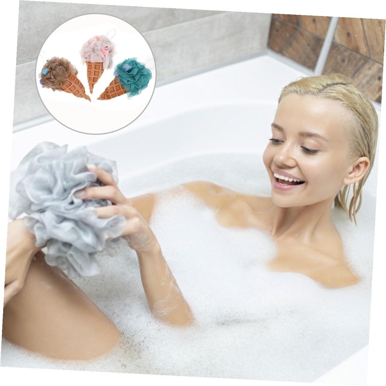 Housoutil 6 Piezas bola de baño de helado mano depurador del cuerpo del puf de la esponja bañera limpieza corporal herramienta de baño Malla almohadón esponja de maquillaje lavado de cuerpo