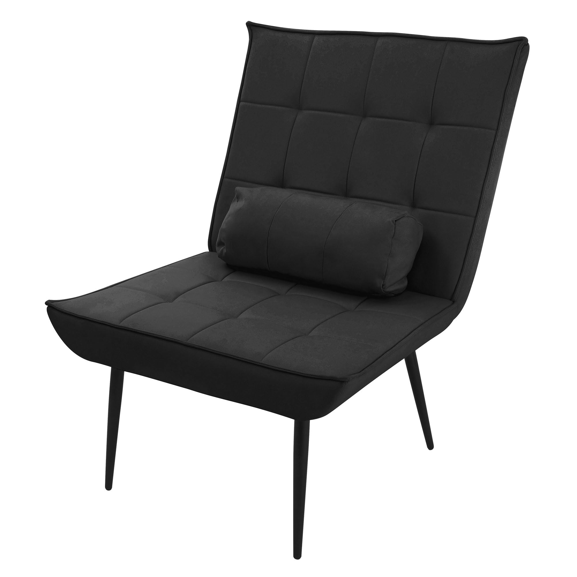 ML-Design Sillón Reclinable Negro con Cojín Lumbar, Asiento con Revestimiento Cómodo y Suave con Patas de Metal Negro Sofá Individual para TV, Comedor, Salón Diseño Retro Elegante Mueble Tapizado