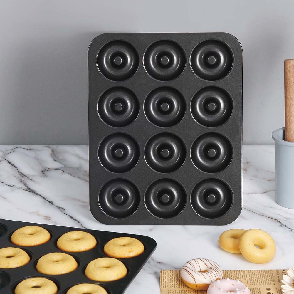 CANDeal Bandeja para hornear rosquillas de 12 agujeros Lata para rosquillas, Lata para hornear rosquillas antiadherente, Lata para pasteles de rosquillas, Molde para rosquillas Bandejas