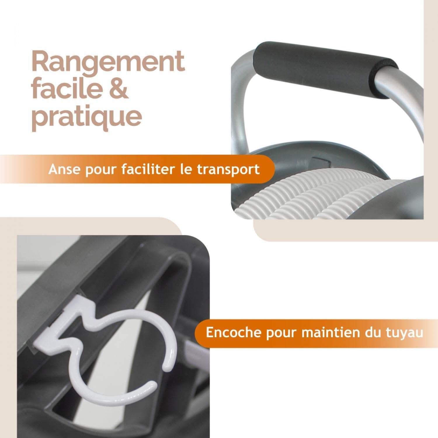 Linxor - Enrouleur de tuyau flottant jusqu'à 15 m pour piscine avec poignée de transport