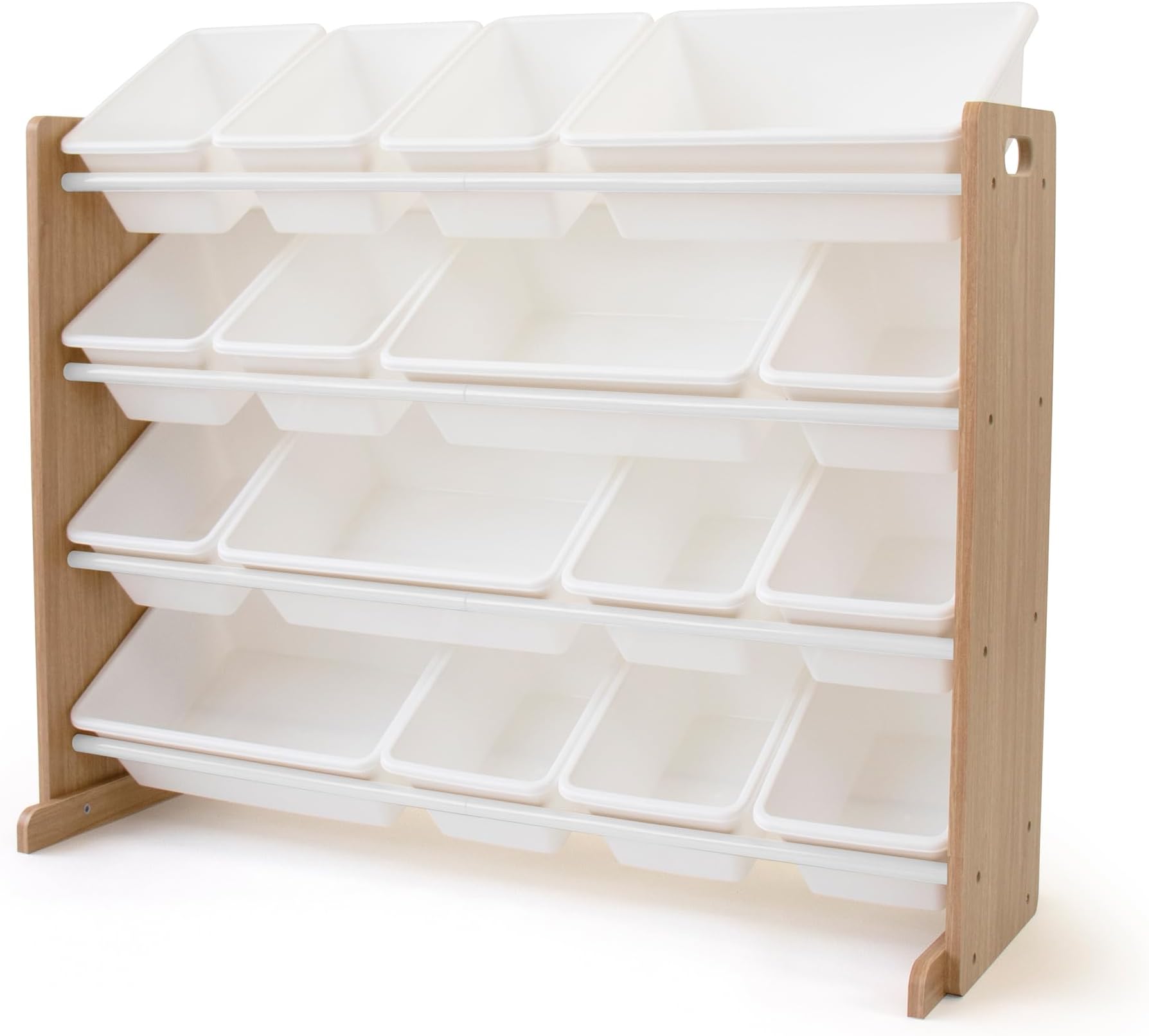 Extra-Large Wooden Toy Storage Organiser for Children & Toddlers, with 16 BPA Free Plastic Removable Storage Bins, Ideal for Storing Toys, Games, Books and Craft Supplies- Natural /White