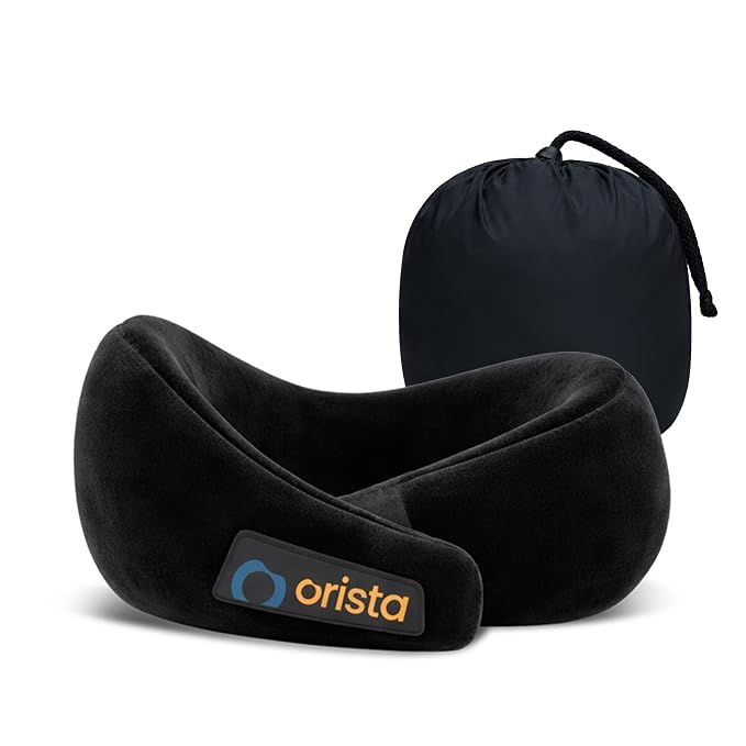 Orista™ Travel Neck Pillow | Premium Memory Foam Neck Pillow for Flight Travel, Car Sleeping | Adjustable Head Rest, Neck Rest Travelling Pillow for Sleeping Head Support | Black Velvet