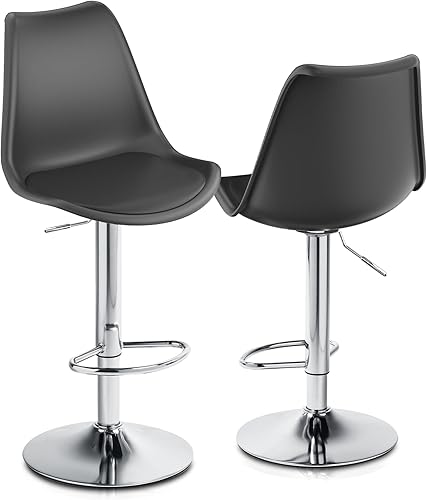 Magshion Juego de 2 taburetes giratorios de plástico con respaldo alto con almohadilla de asiento de piel sintética, elevador de aire cromado con disponible en Yaxa Colombia