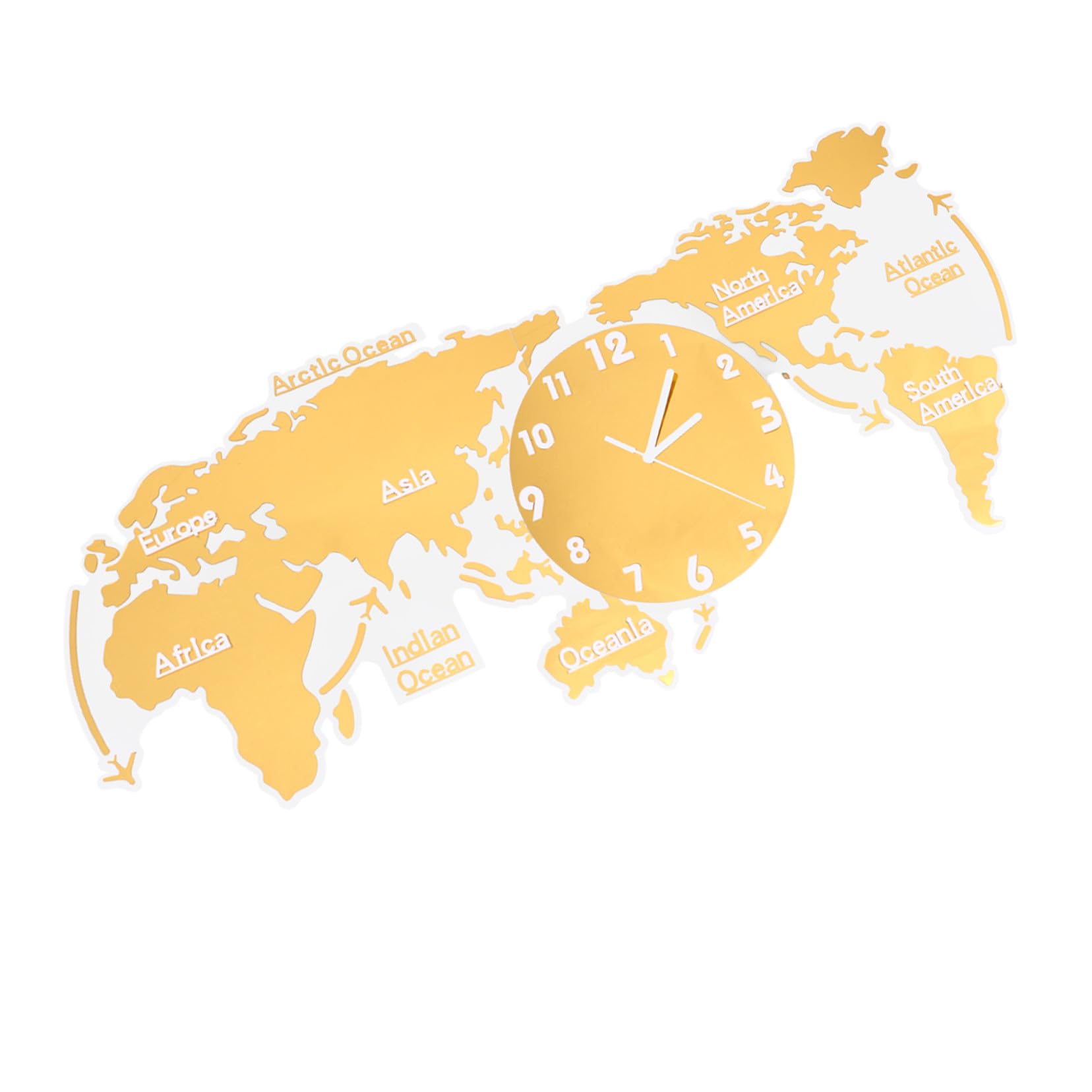 Horloge murale acrylique jaune 60 cm Cabilock design carte du monde silencieuse pour salon moderne