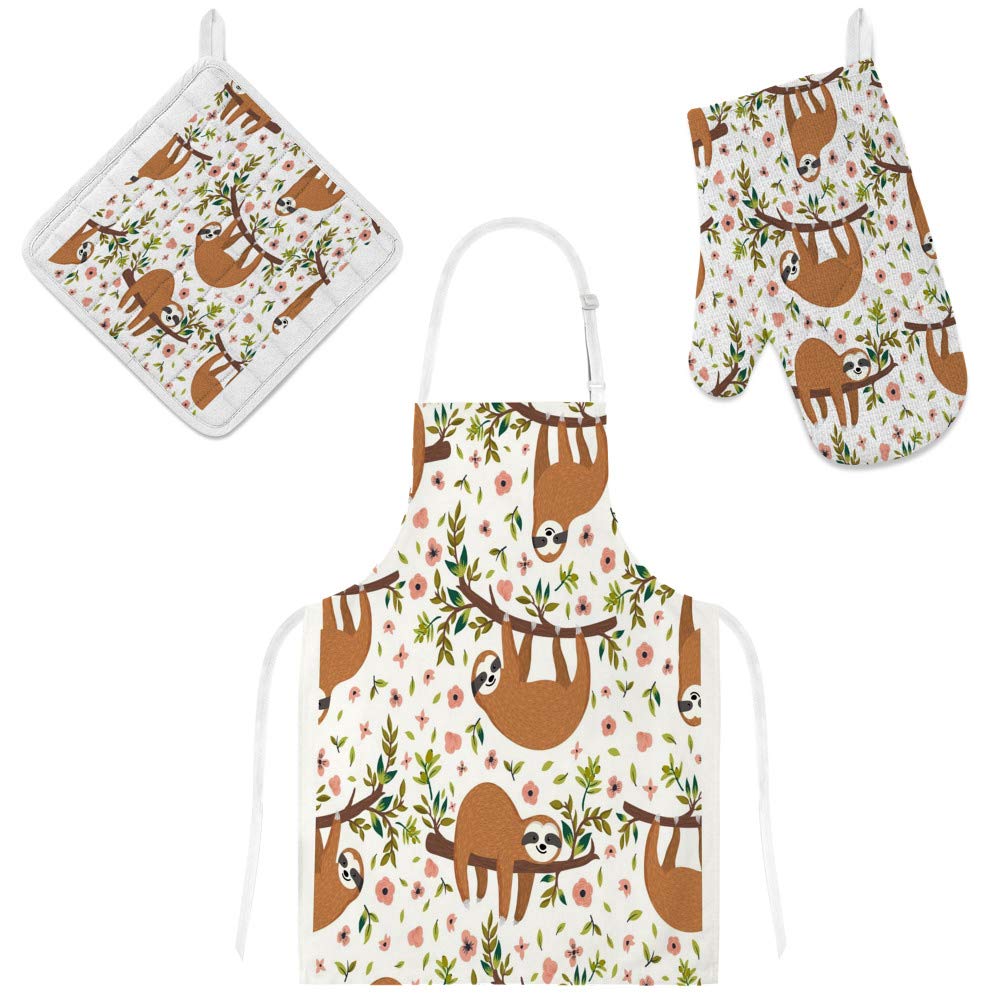 Tablier de cuisine anti-tache ajustable kit gant et manique anti-brûlure