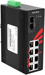Antaira LNP-1002G-SFP-T Industrial-Grade 10-Port PoE Unmanaged Gigabit Ethernet Switch, 2 SFPs, DIN-Rail Mount, -40 to 75°C Operating Temperature, Redundant 48 to 55 VDC Power Input, 5-Year Warranty
