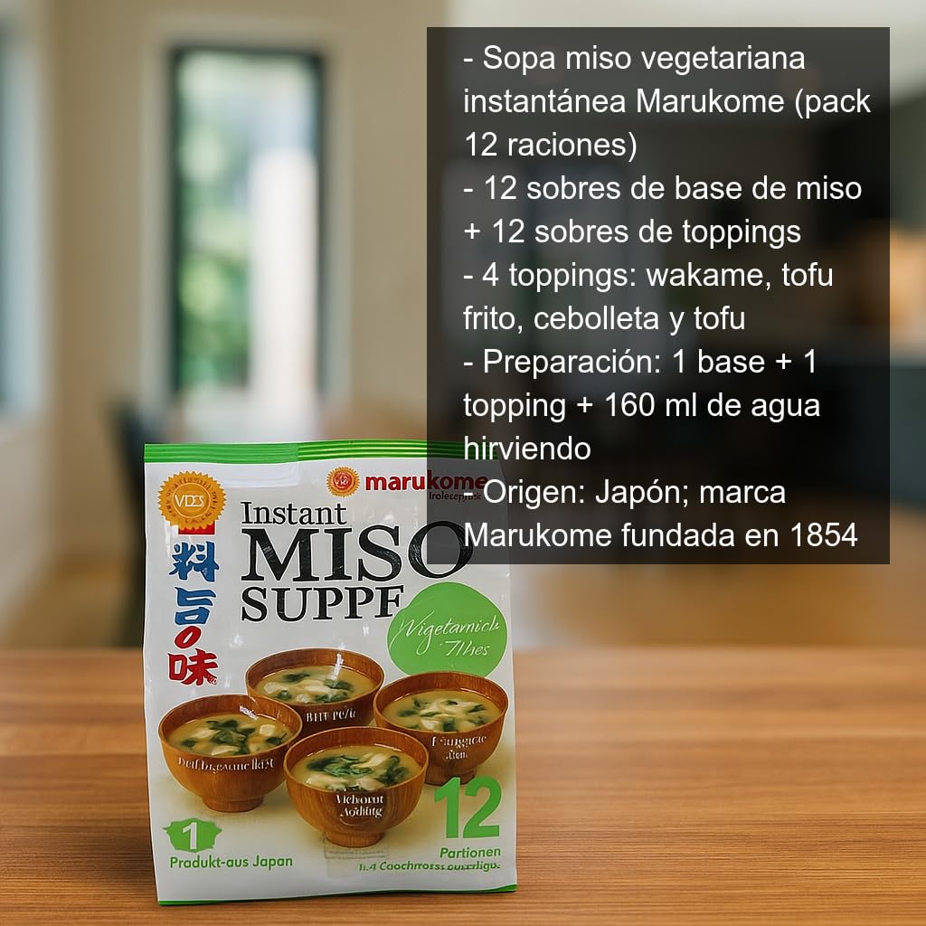 Sopa miso instantánea vegetariana 12 raciones 225,9 g con 4 toppings surtidos wakame tofu tofu frito cebolleta, auténtico sabor japonés, lista en 1 minuto