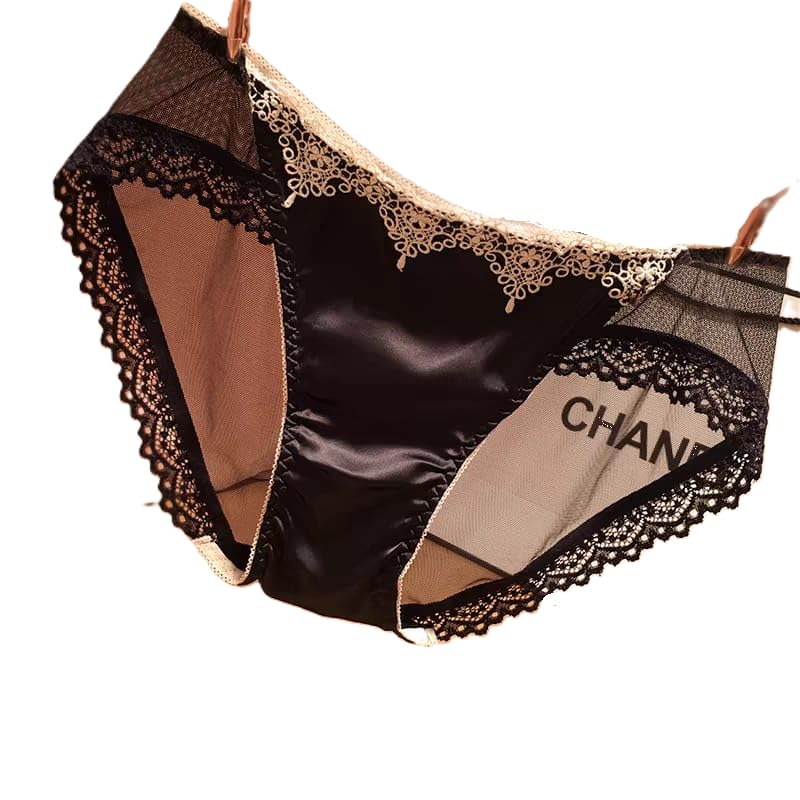 Women's Silk Thong Panty with Lace Detail, Turquoise and Black, Large (in, Alpha, L, Regular, Black)-picture-20