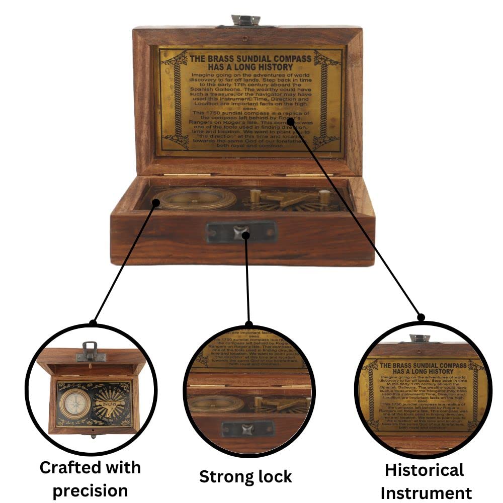 The Helicopter Co. Antique Brass & Copper Sundial Compass Clock, Sun dial in Box Gift Sun Clock Ship Replica Watch Sun Clock | Thanksgiving for Graduation, Baptism (Compass)