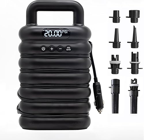 Bomba de tabla de remo, bomba eléctrica SUP, bomba de aire portátil de alta presión de 20 PSI con inflado y apagado automático, función de