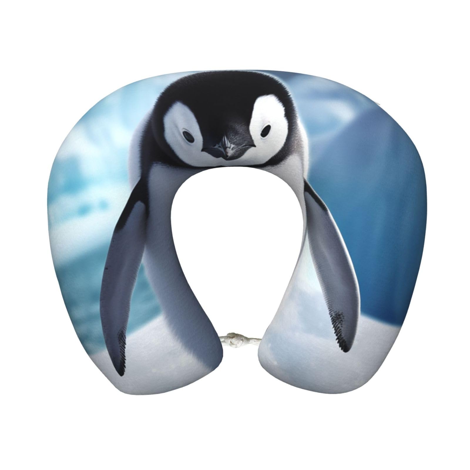 peiyeety Cute Penguins Taking Travel Pillow Memory Foam - Comfortable U Shape Neck Pillows for Sleeping, Neck and Head Support Portable Airplane Pillow Adjustable Flight Pillow, Washable Cover