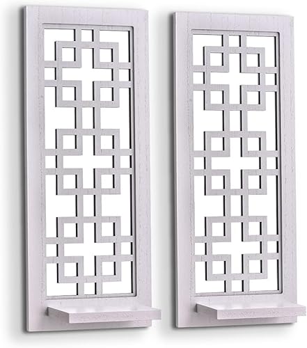 Miniatura 16 de Juego de 2 candelabros de pared con espejo, portavelas decorativo de madera, candelabro rústico, decoración de pared de sala de estar negra