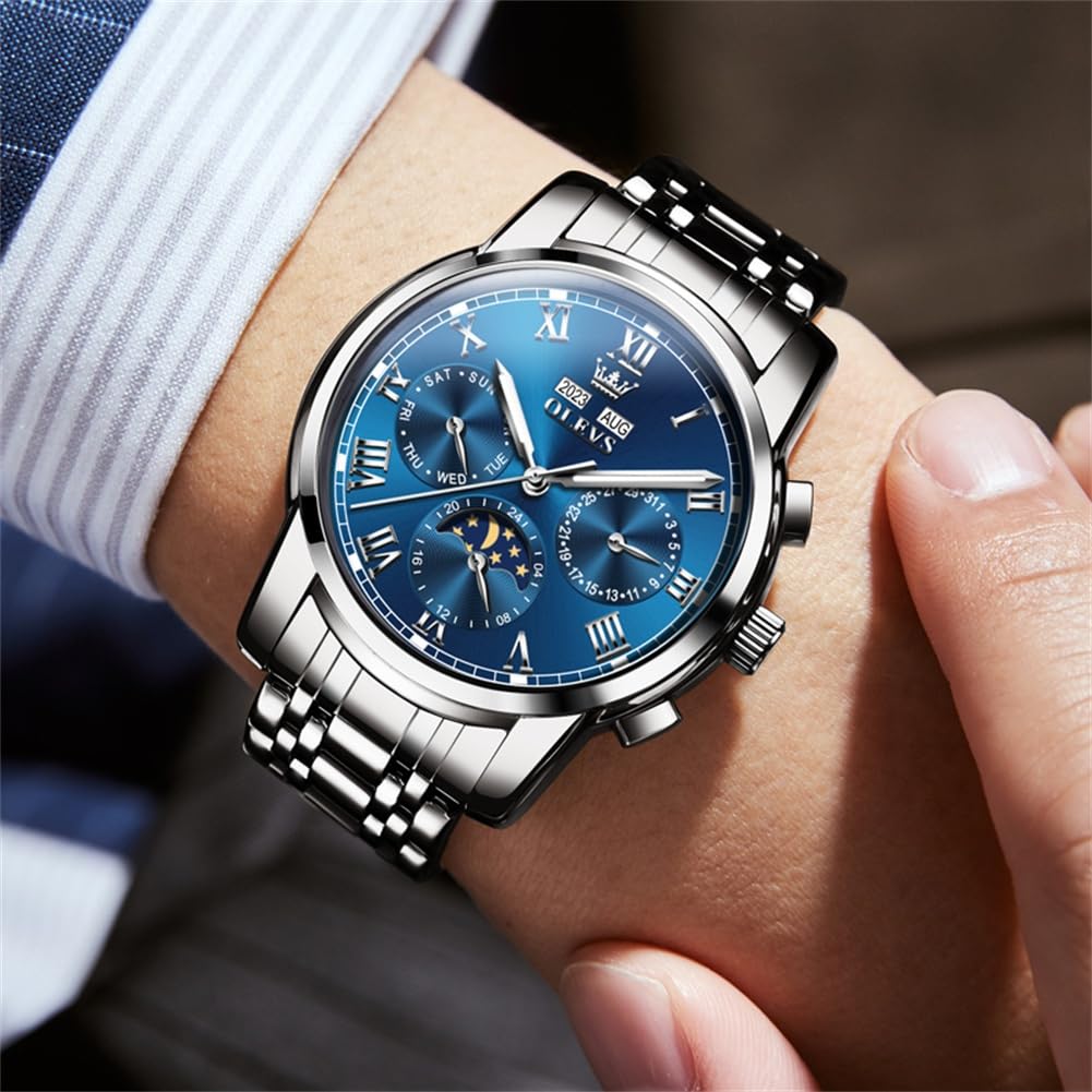 OLEVS Blaue automatische Herrenuhren, goldene selbstaufziehende mechanische Business Luxus-Armban... Ansicht 3