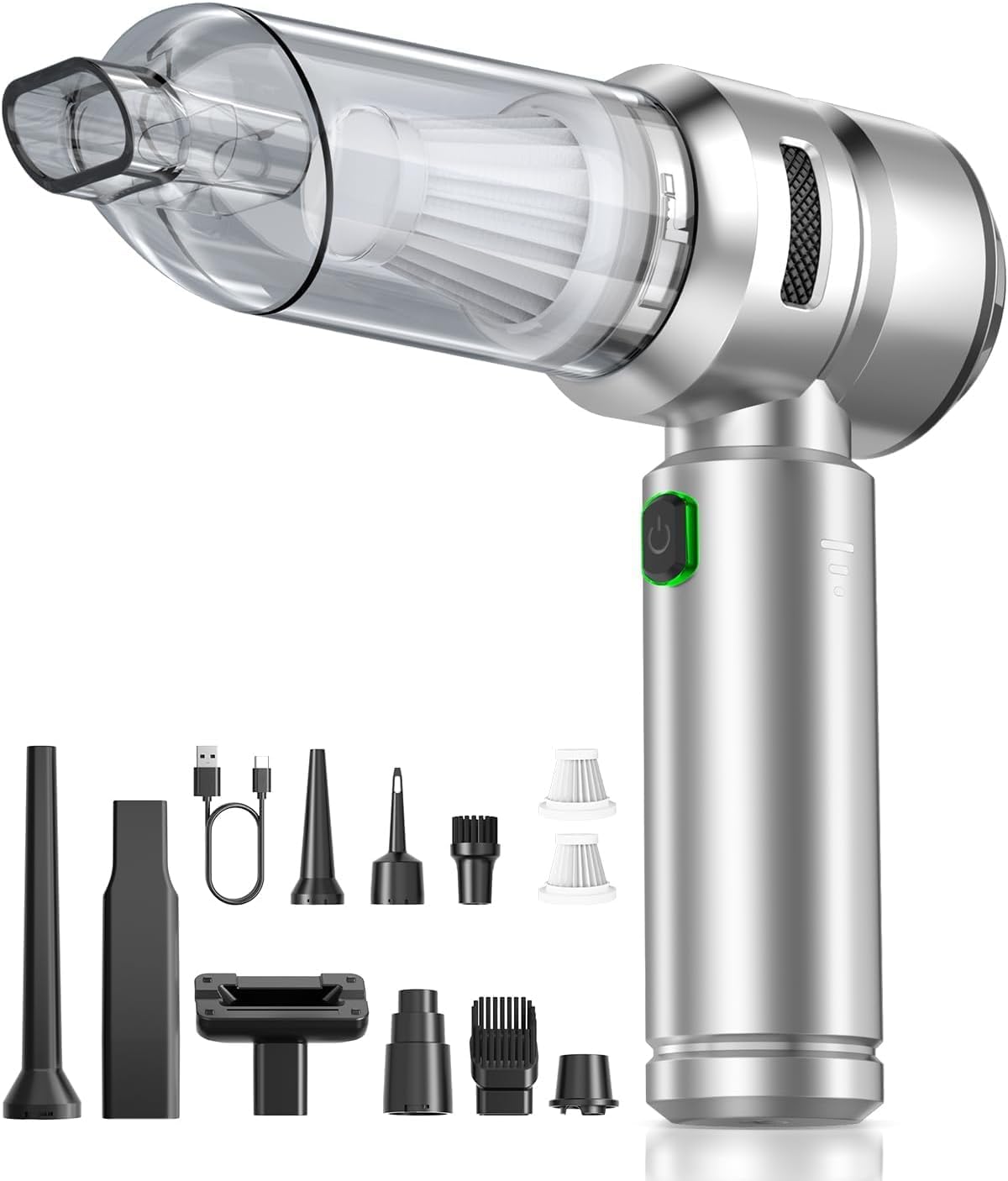 VNOST Car Vacuum Type-C Charge,Handheld Vacuum for Home, Office(Light Silver)