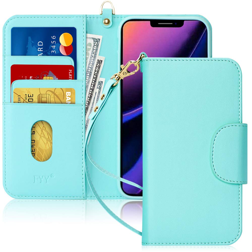 FYY Case for iPhone 11 Pro Max 6.5", [Kickstand Feature] Luxury PU Leather Wallet Case Flip Folio Cover with [Card Slots] and [Note Pockets] for Apple iPhone 11 Pro Max 6.5 inch Mint Green