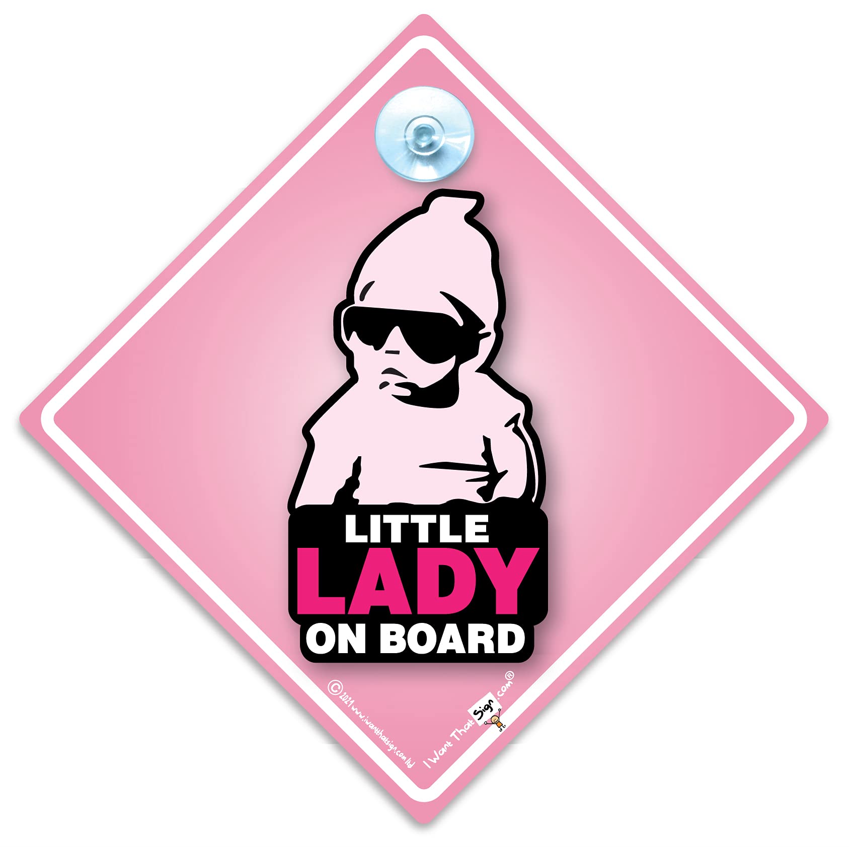 Iwantthatsign.com Pink Little Lady On Board Car Sign, Little Lady On Board Sign, Baby On Board Sign, Baby On Board Car Sign, Grandchild On Board Sign, Baby Car Sign, 14 Cm X 14Cm