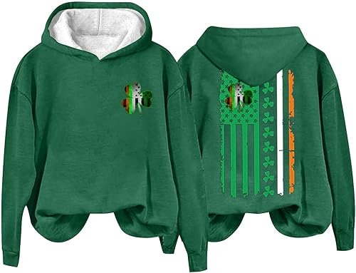 Sudaderas del Día de San Patricio para mujer, con estampado de trébol, manga larga, cuello redondo, divertidas, camisetas del día de San Patricio
