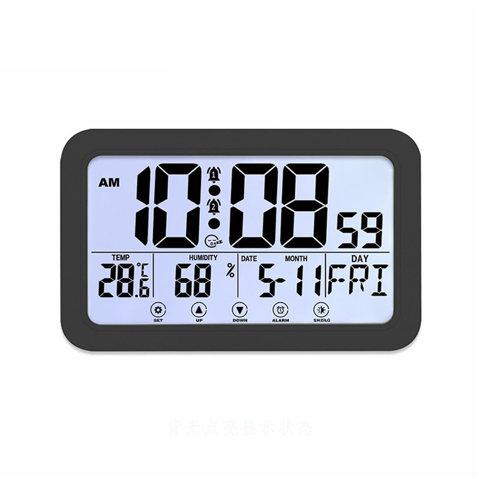 LADFRTYU Atomic Digital Wall Clock Large Number Electronic Wall Clock Temperature Humidity Display Snooze Alarm Hanging/Desktop Digital Battery Powered(Black)