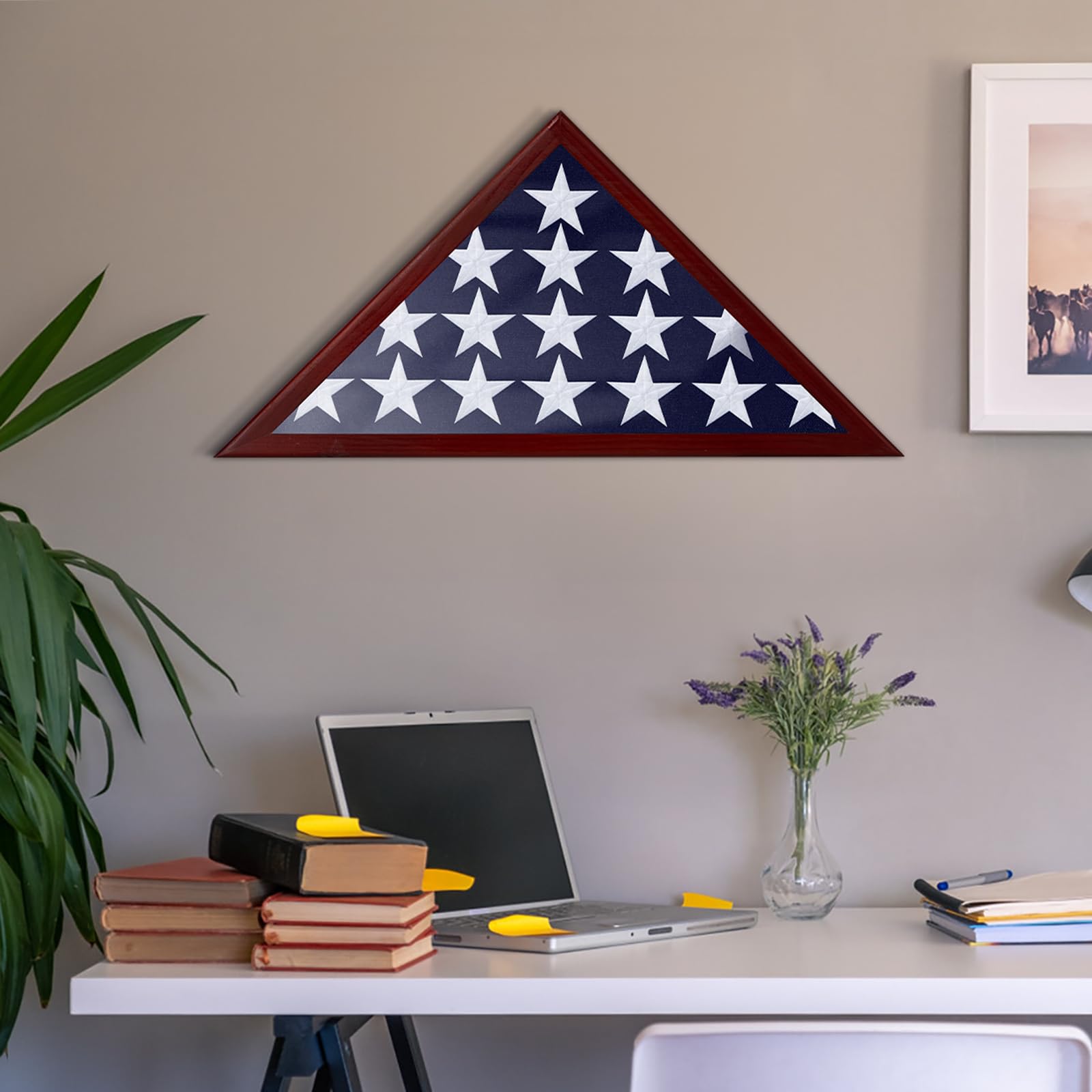 Military Flag Display Case For Burial Flag - Solid Wood, Real Glass Front, Wall Mount, Fits 5'x9.5' Flag, Brown