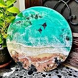 epoxy resin coffee table beach house end table ocean themed nightstand epoxy end table with metal legs blue coffee table (24 inches)